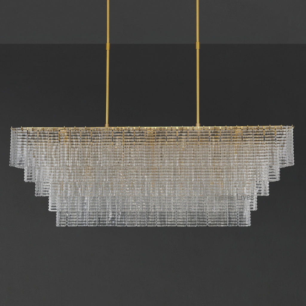 59 Inch Ribbed Clear Glass Rectangular Chandelier - Sirene