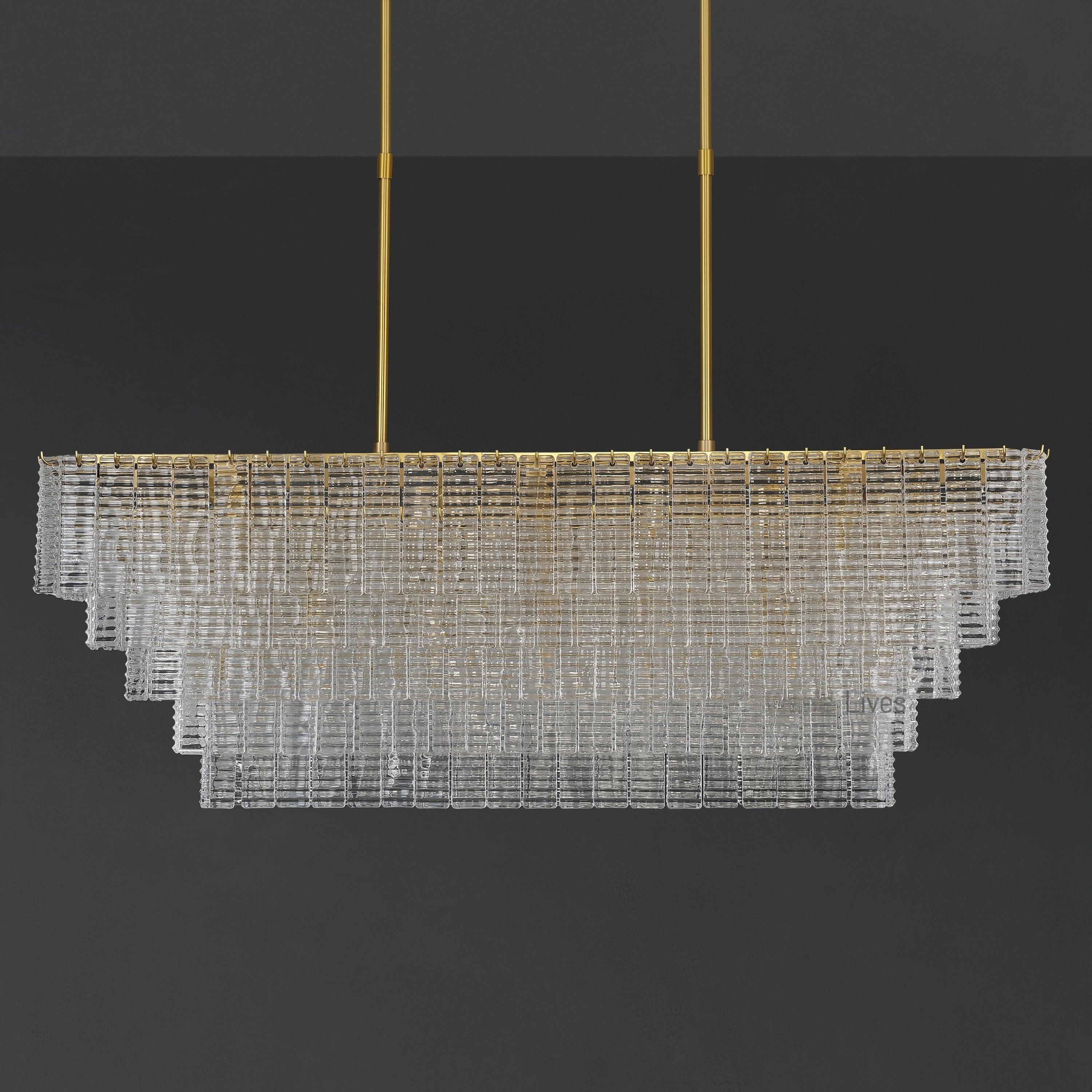 59 Inch Ribbed Clear Glass Rectangular Chandelier - Sirene