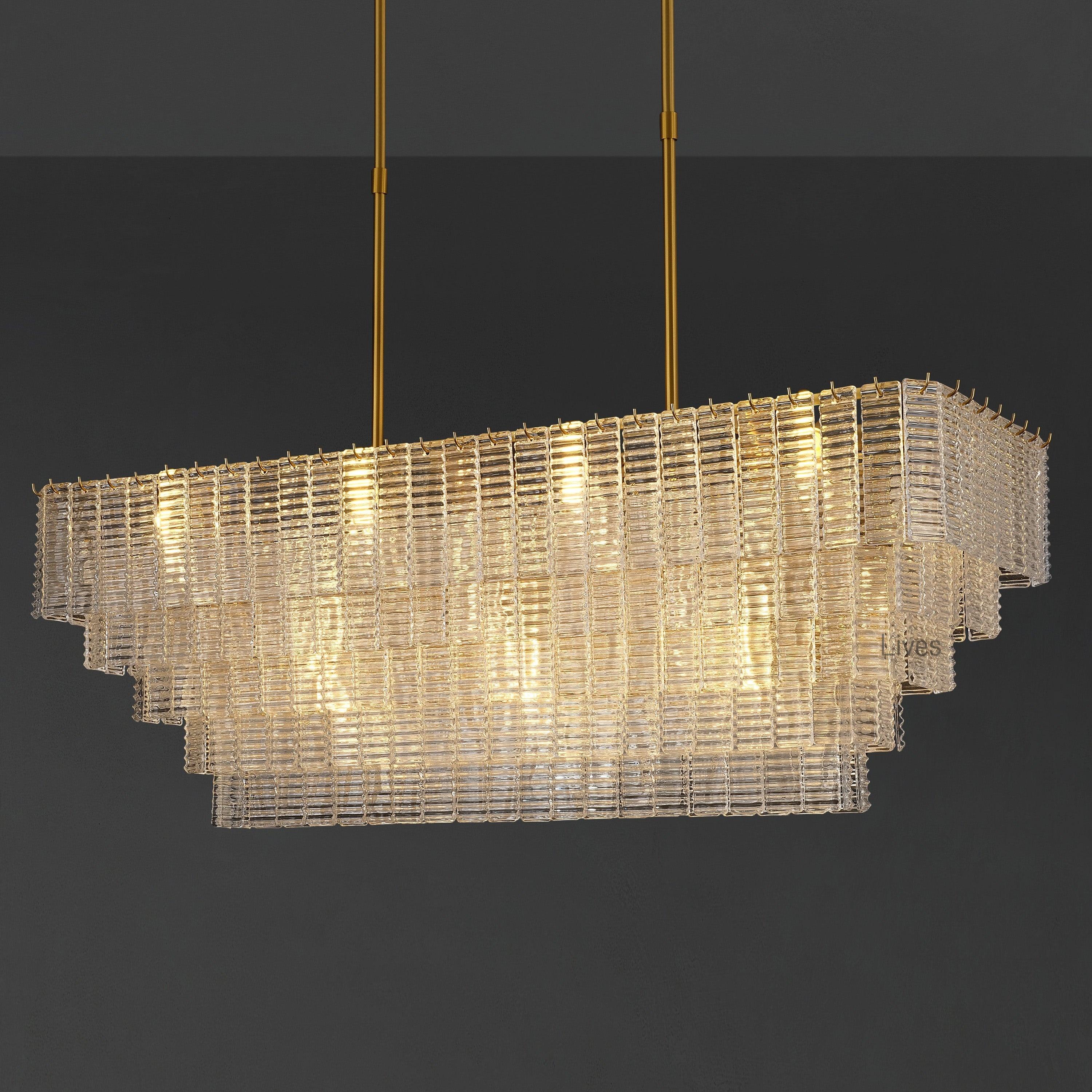 59 Inch Ribbed Clear Glass Rectangular Chandelier - Sirene