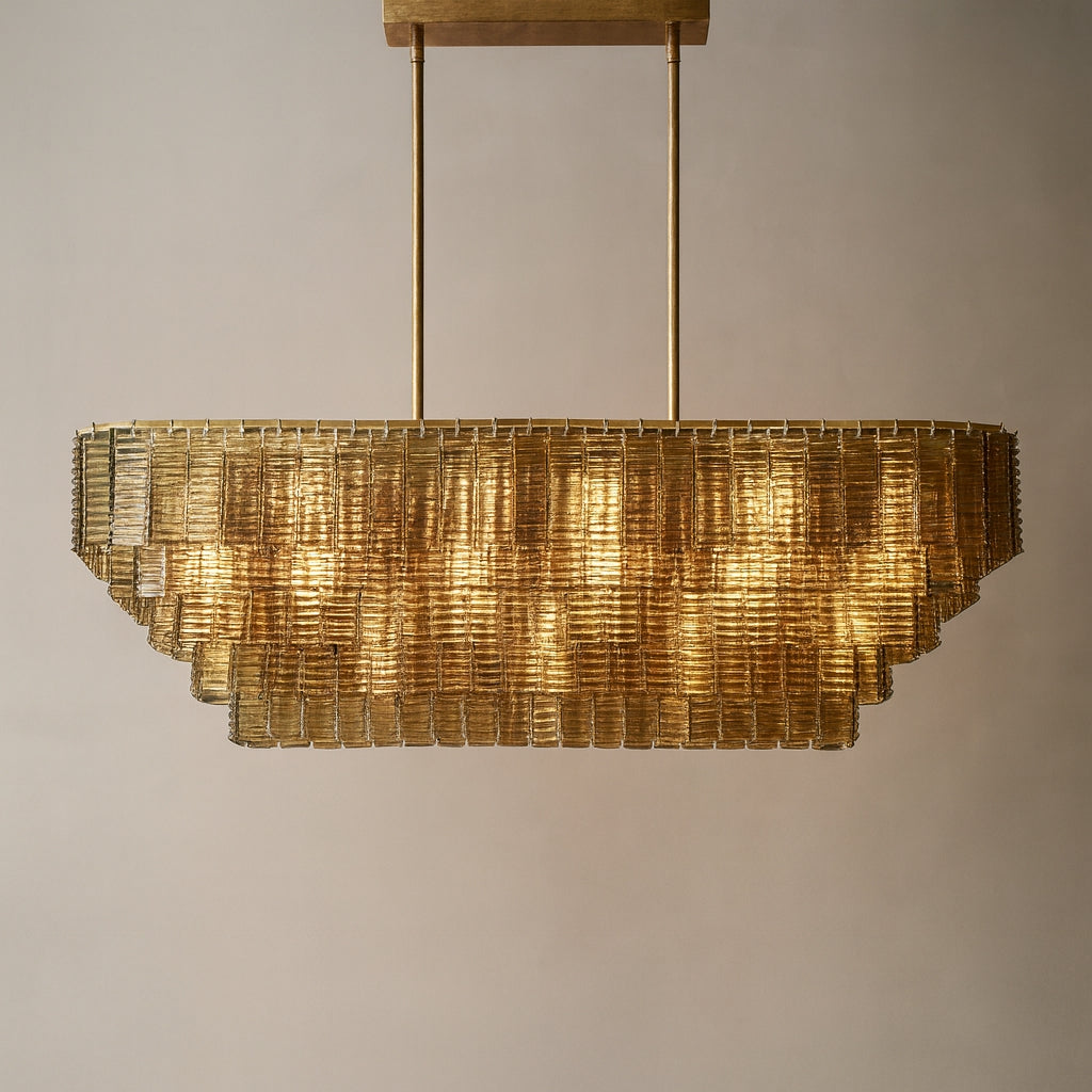 59 Inch Ribbed Smoked Glass Rectangular Chandelier - Sirene
