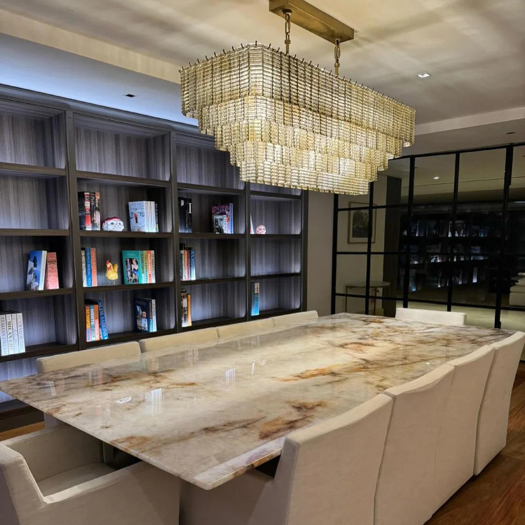 59 Inch Ribbed Smoked Glass Rectangular Chandelier - Sirene