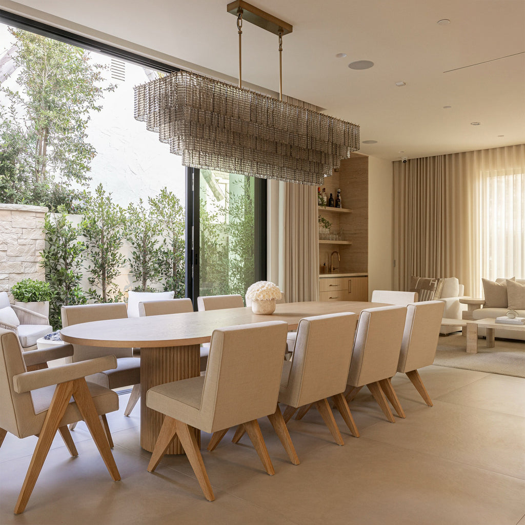 59 Inch Ribbed Smoked Glass Rectangular Chandelier - Sirene