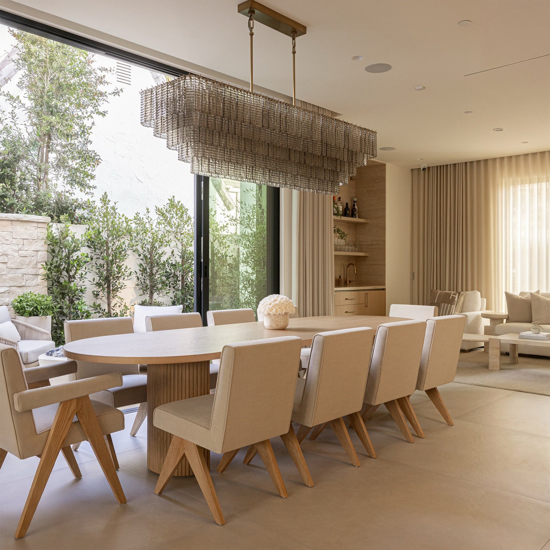 59 Inch Ribbed Smoked Glass Rectangular Chandelier - Sirene