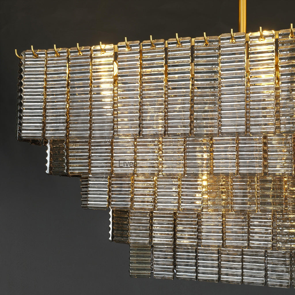 59 Inch Ribbed Smoked Glass Rectangular Chandelier - Sirene
