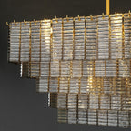 59 Inch Ribbed Smoked Glass Rectangular Chandelier - Sirene