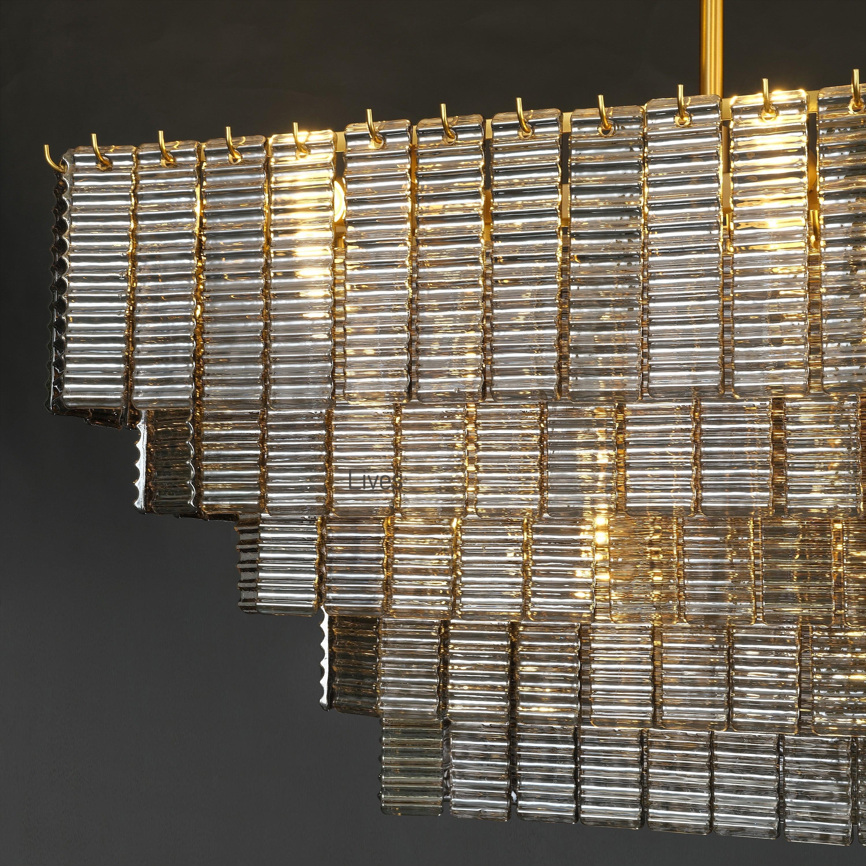59 Inch Ribbed Smoked Glass Rectangular Chandelier - Sirene