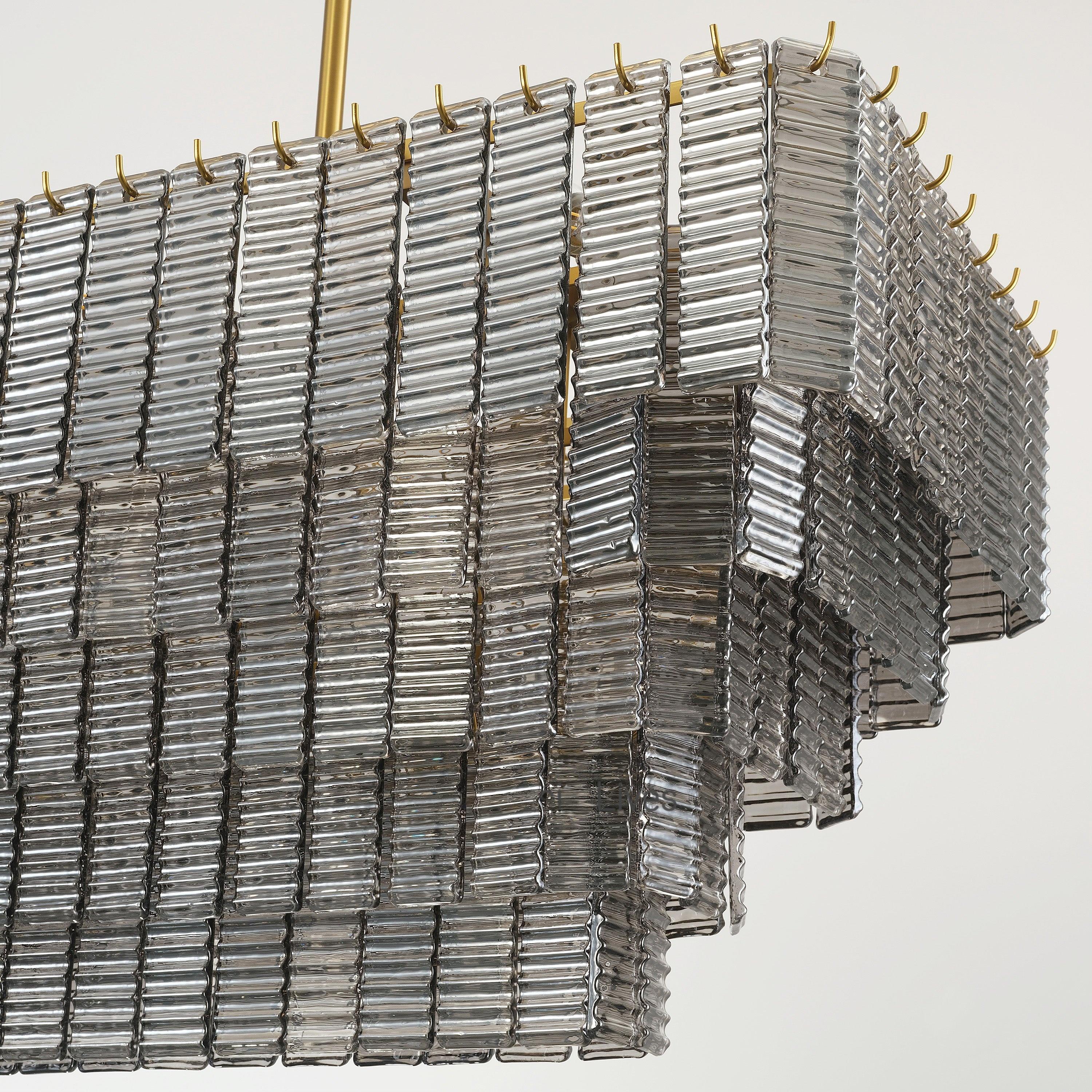 59 Inch Ribbed Smoked Glass Rectangular Chandelier - Sirene