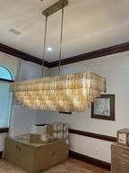 59 Inch Ribbed Smoked Glass Rectangular Chandelier - Sirene