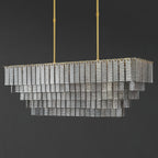 59 Inch Ribbed Smoked Glass Rectangular Chandelier - Sirene