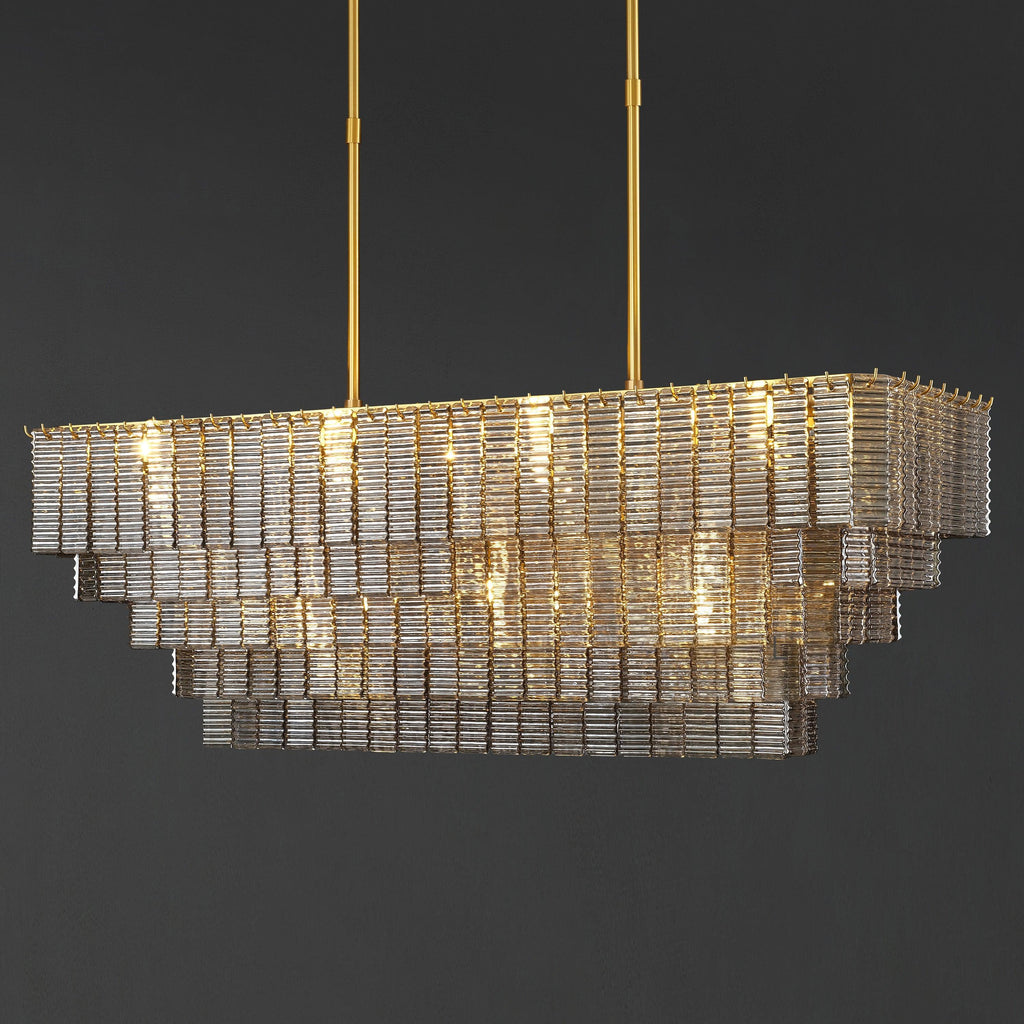 59 Inch Ribbed Smoked Glass Rectangular Chandelier - Sirene