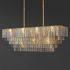 59 Inch Ribbed Smoked Glass Rectangular Chandelier - Sirene