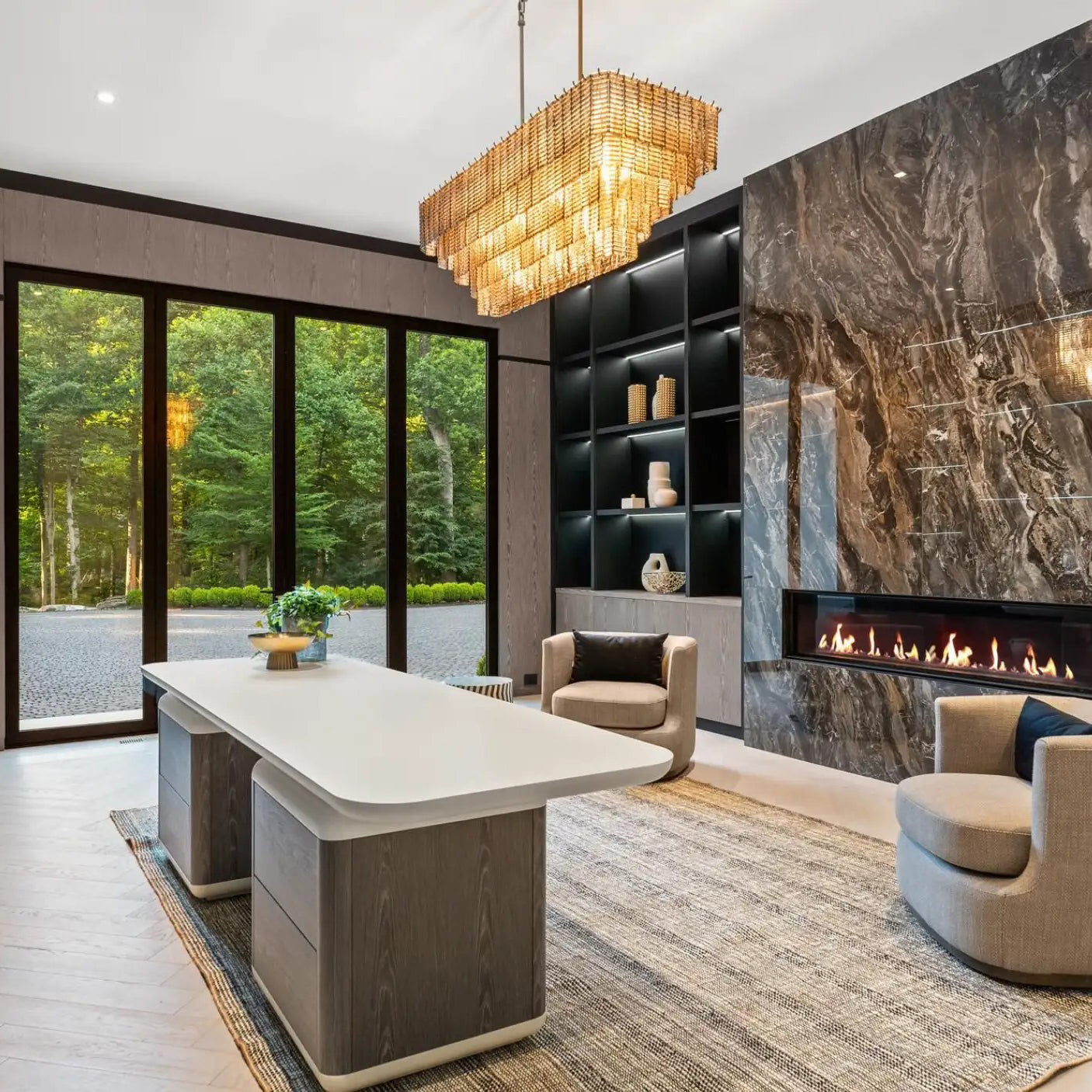 59 Inch Ribbed Smoked Glass Rectangular Chandelier - Sirene