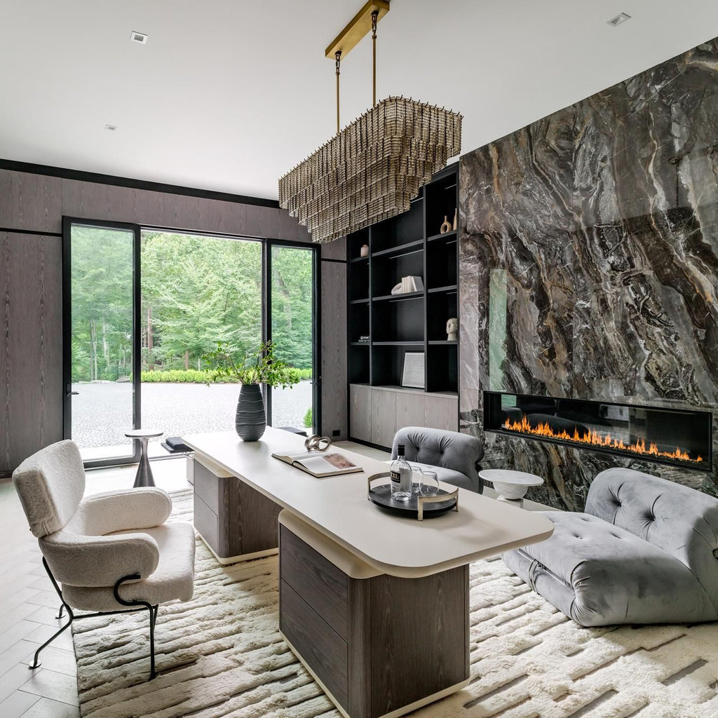 59 Inch Ribbed Smoked Glass Rectangular Chandelier - Sirene