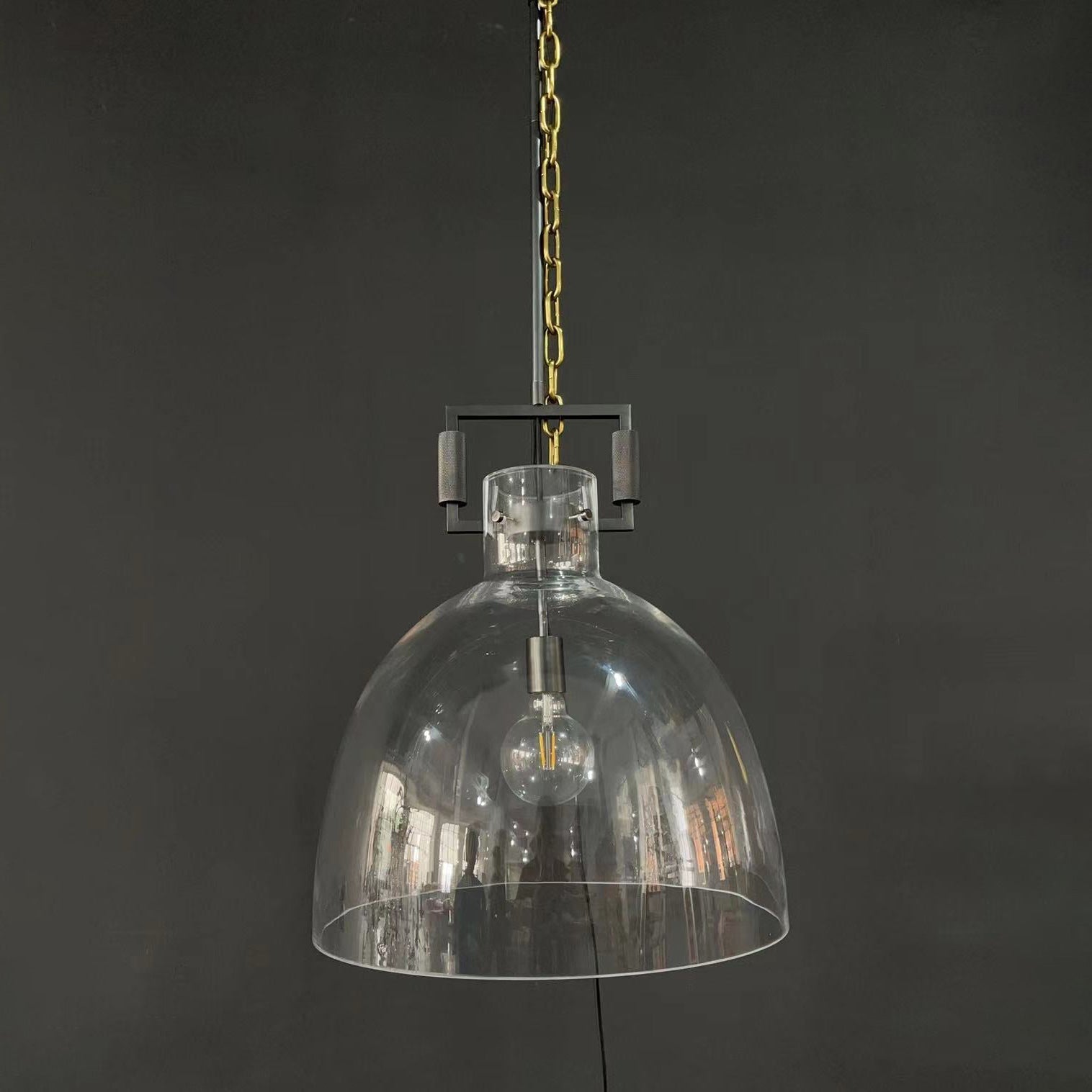 18 Inch Clear Glass Dome Pendant Light - Machinist