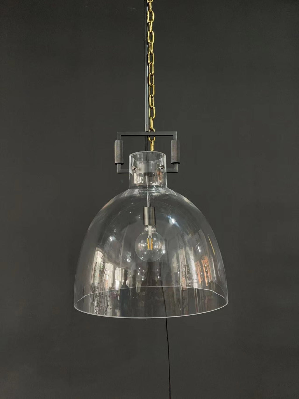 18 Inch Clear Glass Dome Pendant Light - Machinist