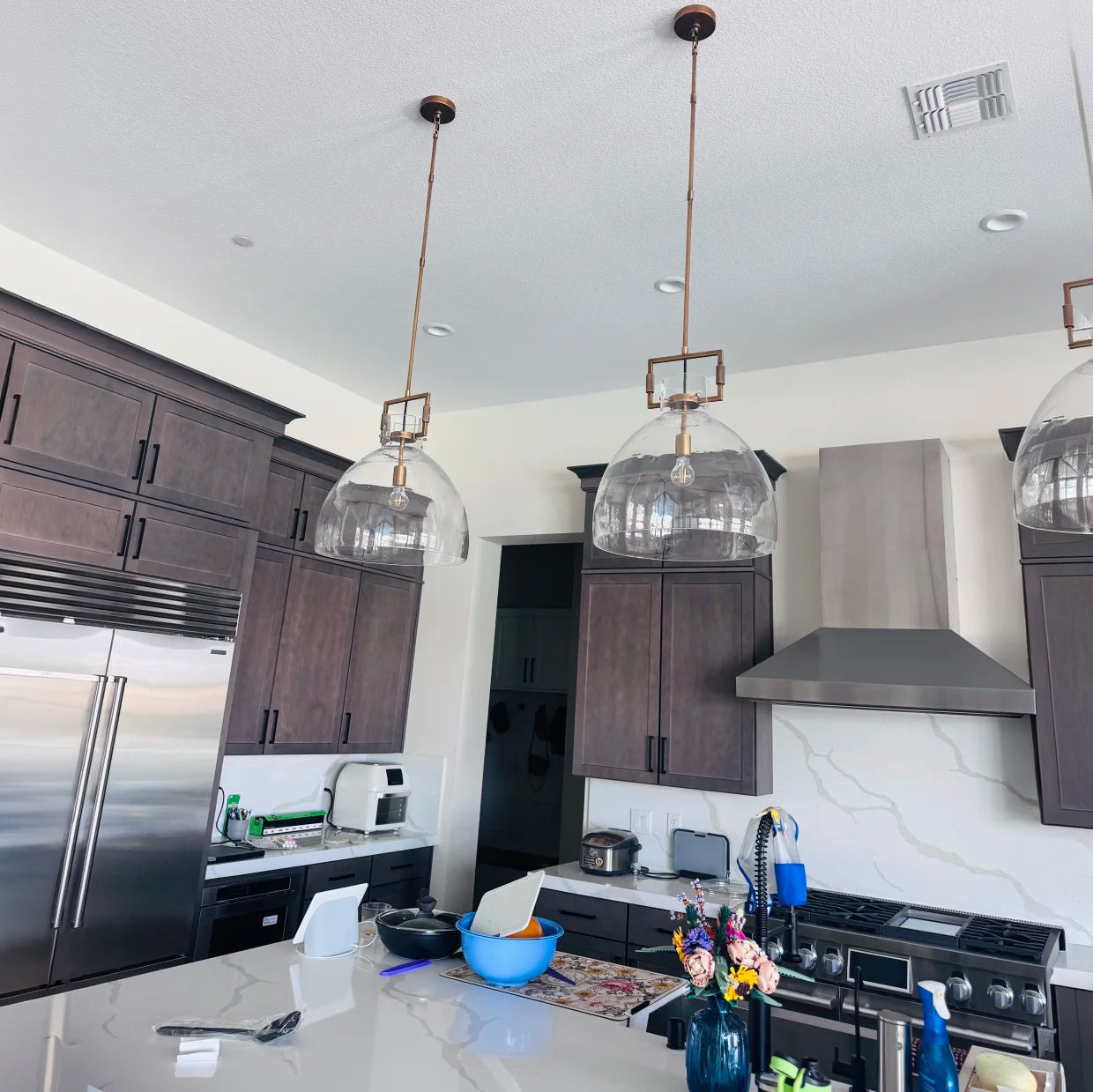 18 Inch Clear Glass Bell Pendant Light - Machinist