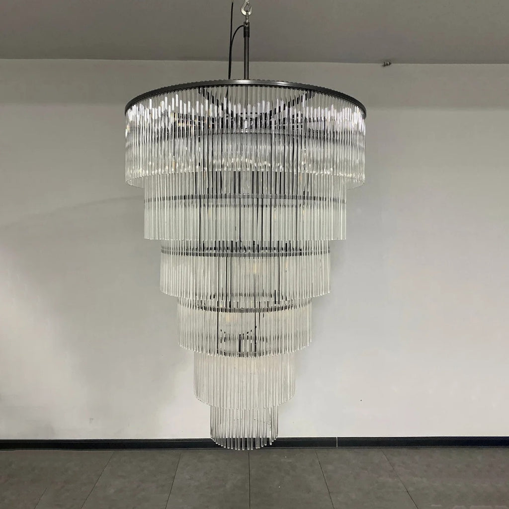 36 Inch Glass Rod Tiered Long Chandelier - Amadeo