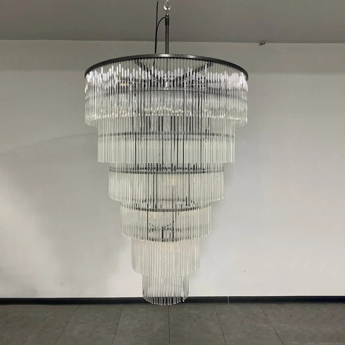 36 Inch Glass Rod Tiered Long Chandelier - Amadeo