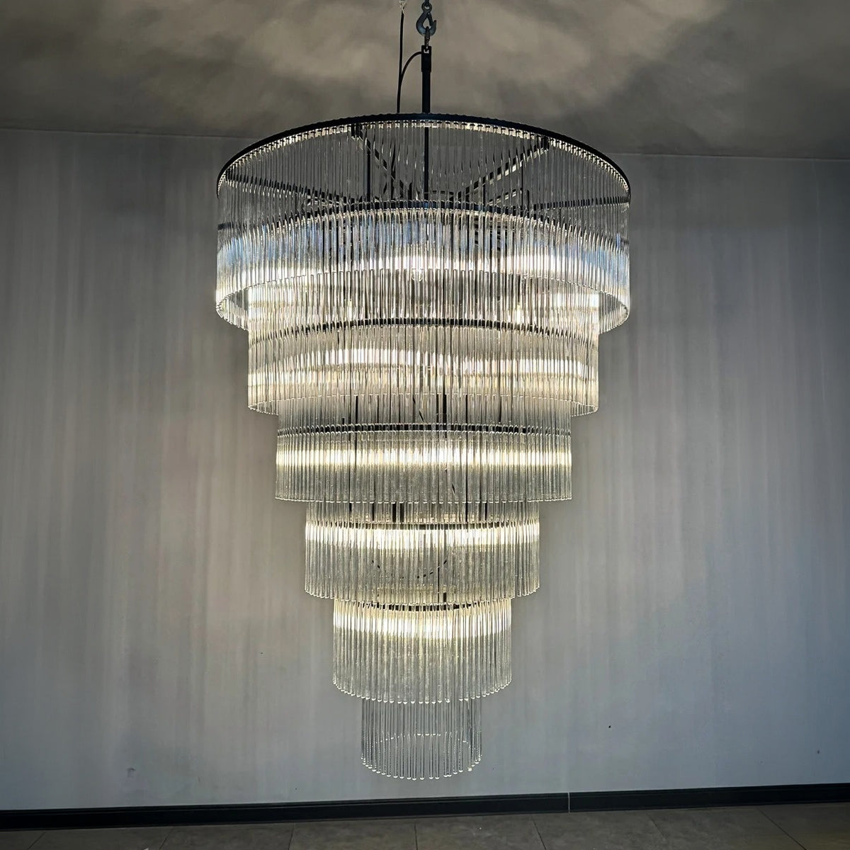 36 Inch Glass Rod Tiered Long Chandelier - Amadeo