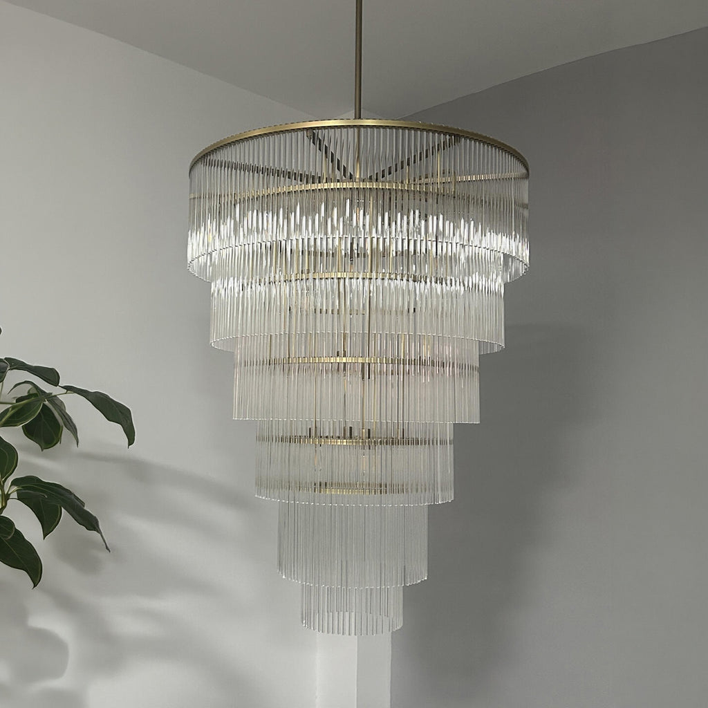 36 Inch Glass Rod Tiered Long Chandelier - Amadeo