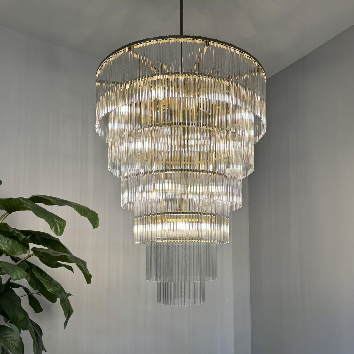 36 Inch Glass Rod Tiered Long Chandelier - Amadeo
