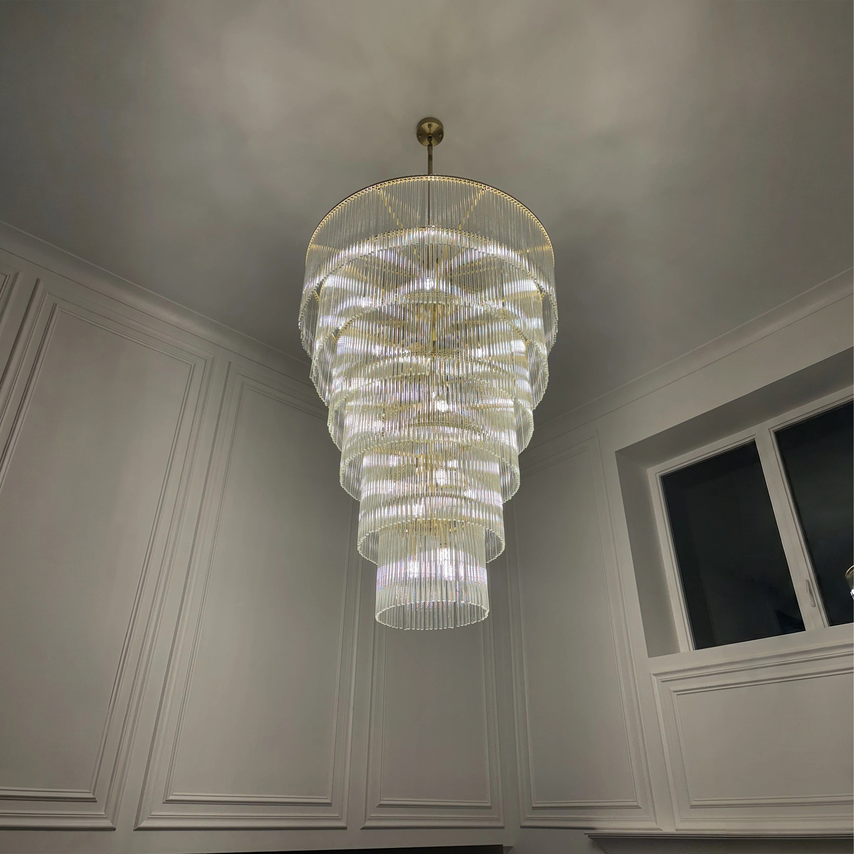 36 Inch Glass Rod Tiered Long Chandelier - Amadeo