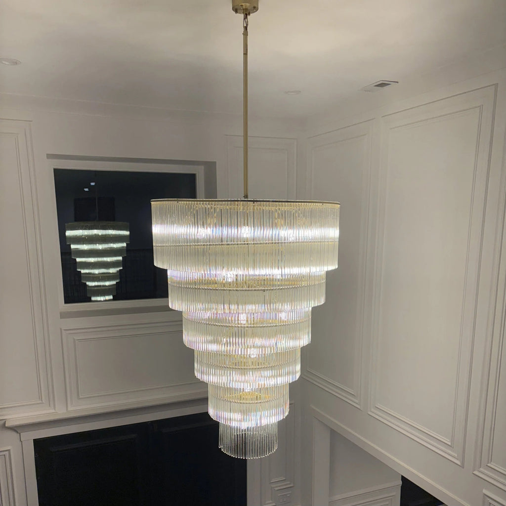 36 Inch Glass Rod Tiered Long Chandelier - Amadeo