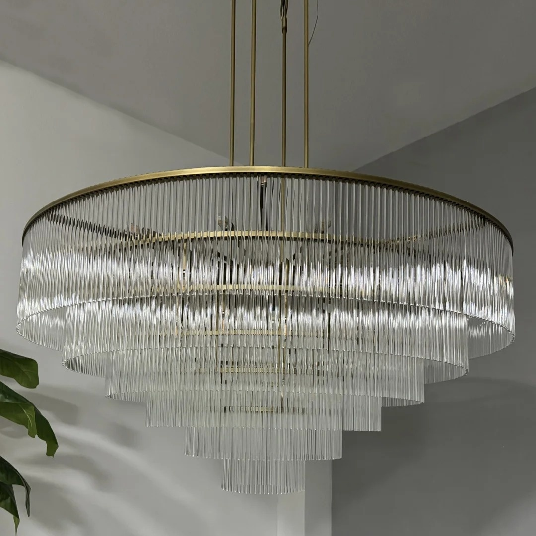 60 Inch Glass Rod Tiered Chandelier - Amadeo