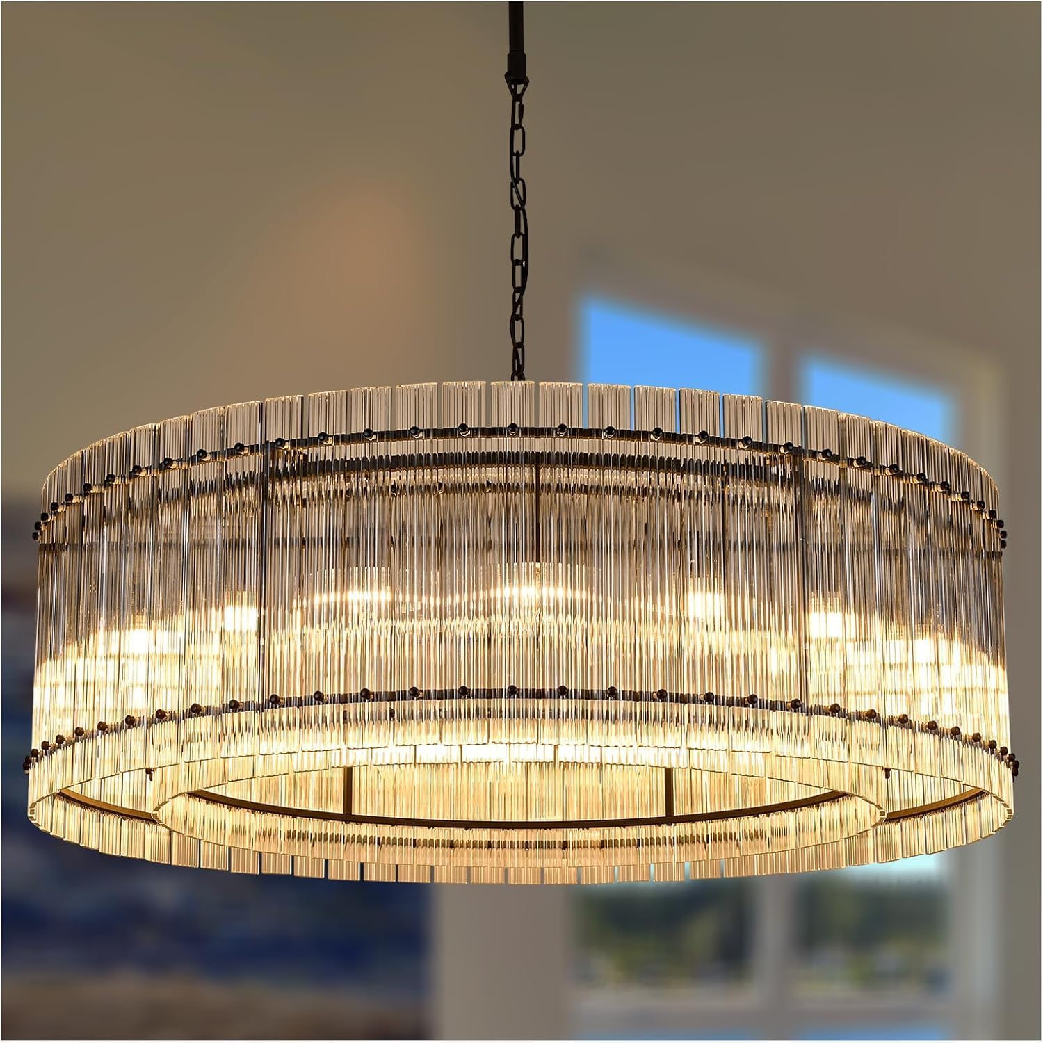 48 Inch Ribbed Glass Round Chandelier - San Marco