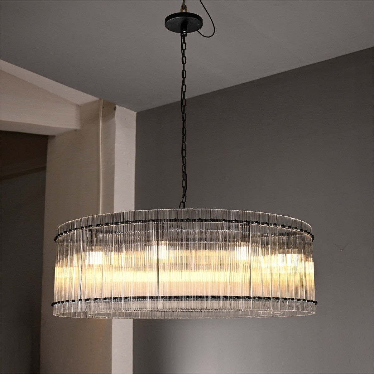 48 Inch Ribbed Glass Round Chandelier - San Marco