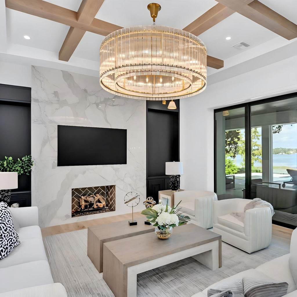 48 Inch Ribbed Glass Round Chandelier - San Marco