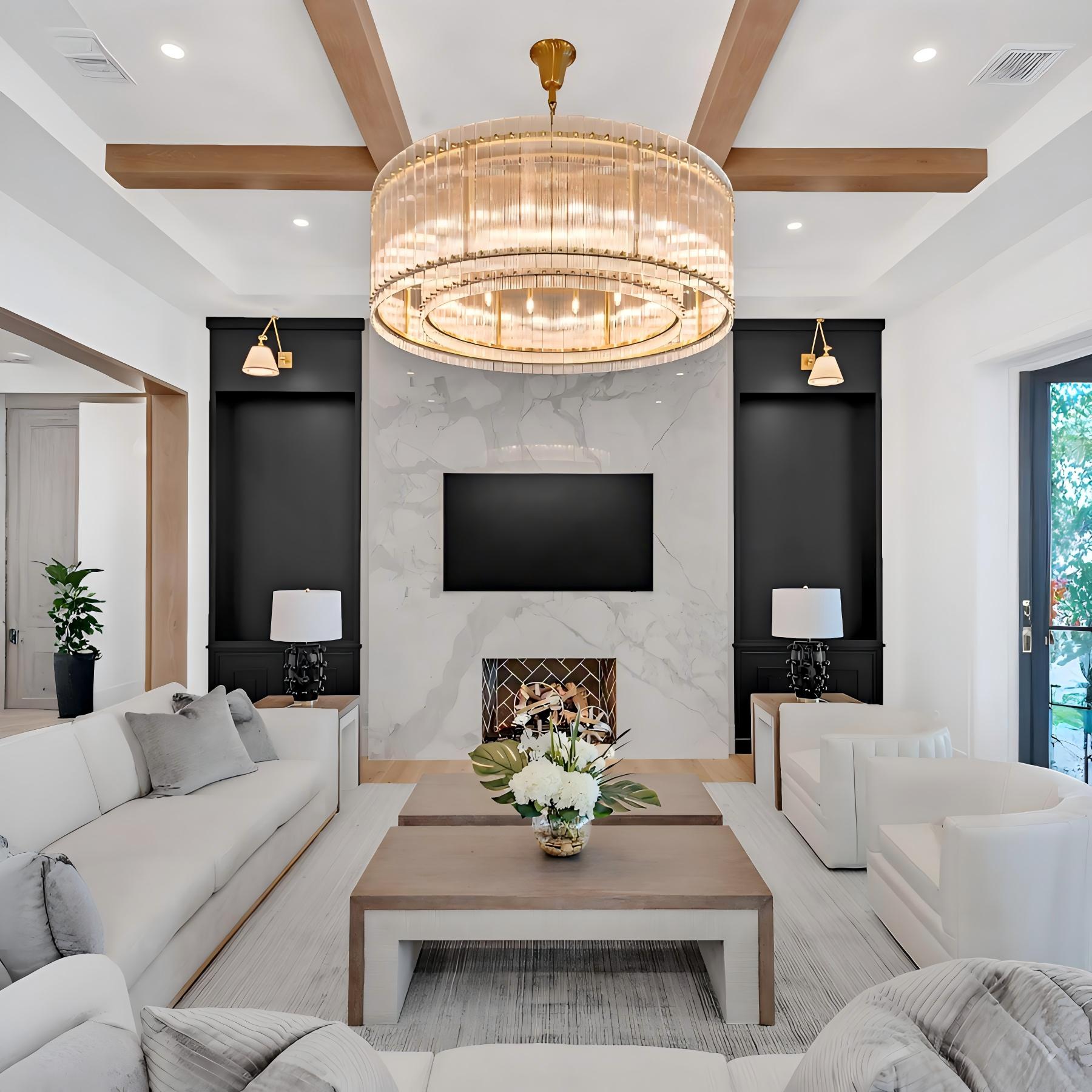 48 Inch Ribbed Glass Round Chandelier - San Marco