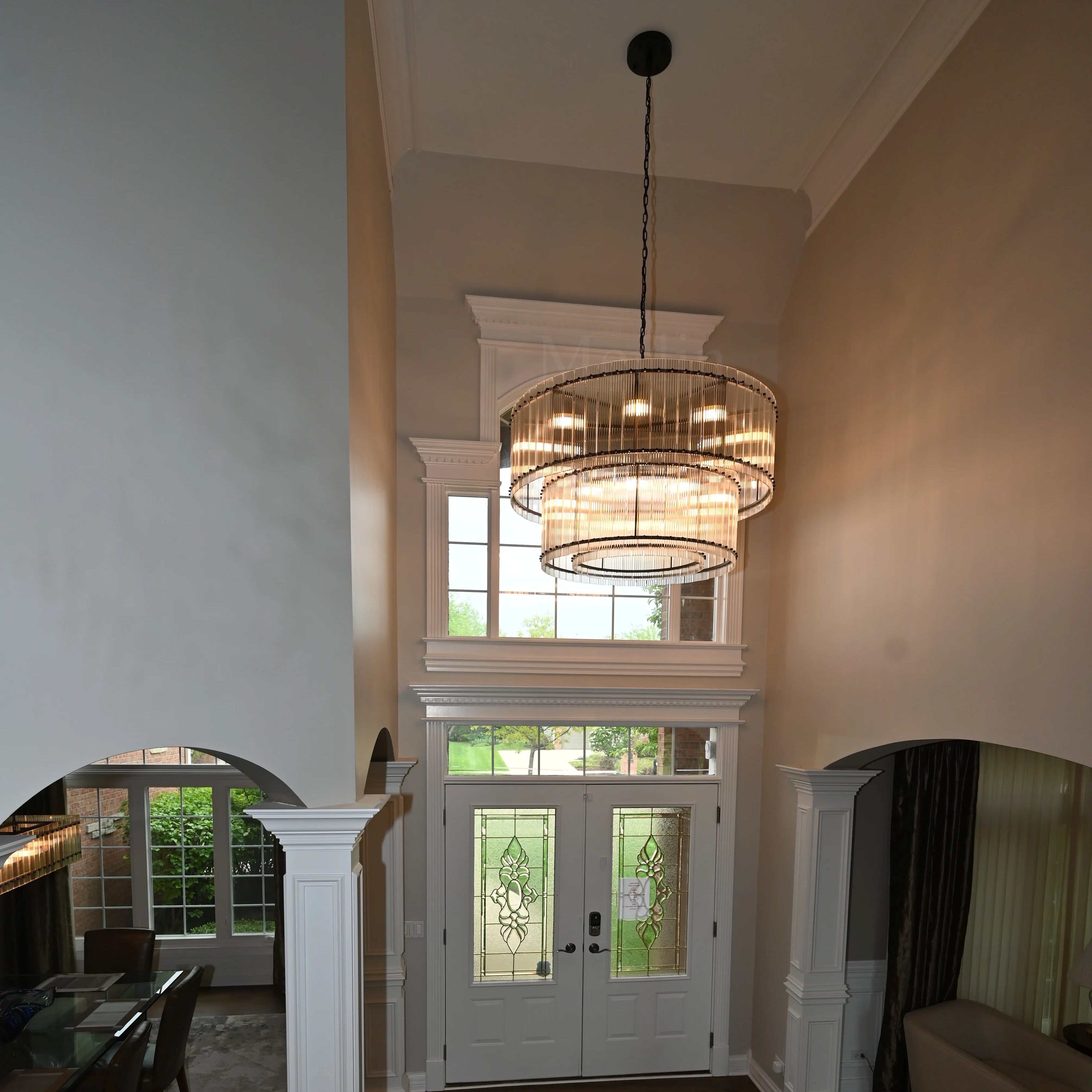48 Inch Ribbed Glass Two-Tier Chandelier - San Marco