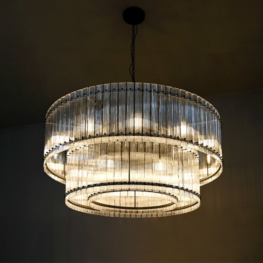48 Inch Ribbed Glass Two-Tier Chandelier - San Marco