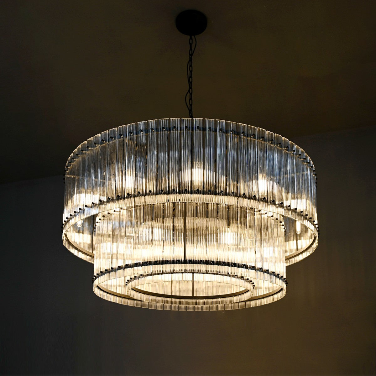 48 Inch Ribbed Glass Two-Tier Chandelier - San Marco