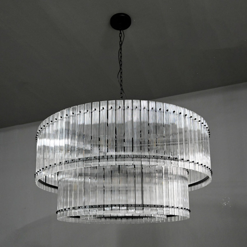 48 Inch Ribbed Glass Two-Tier Chandelier - San Marco