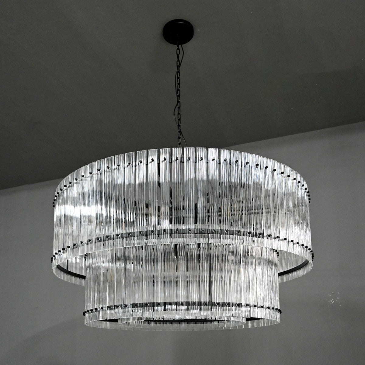 48 Inch Ribbed Glass Two-Tier Chandelier - San Marco