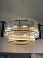 48 Inch Ribbed Glass Two-Tier Chandelier - San Marco