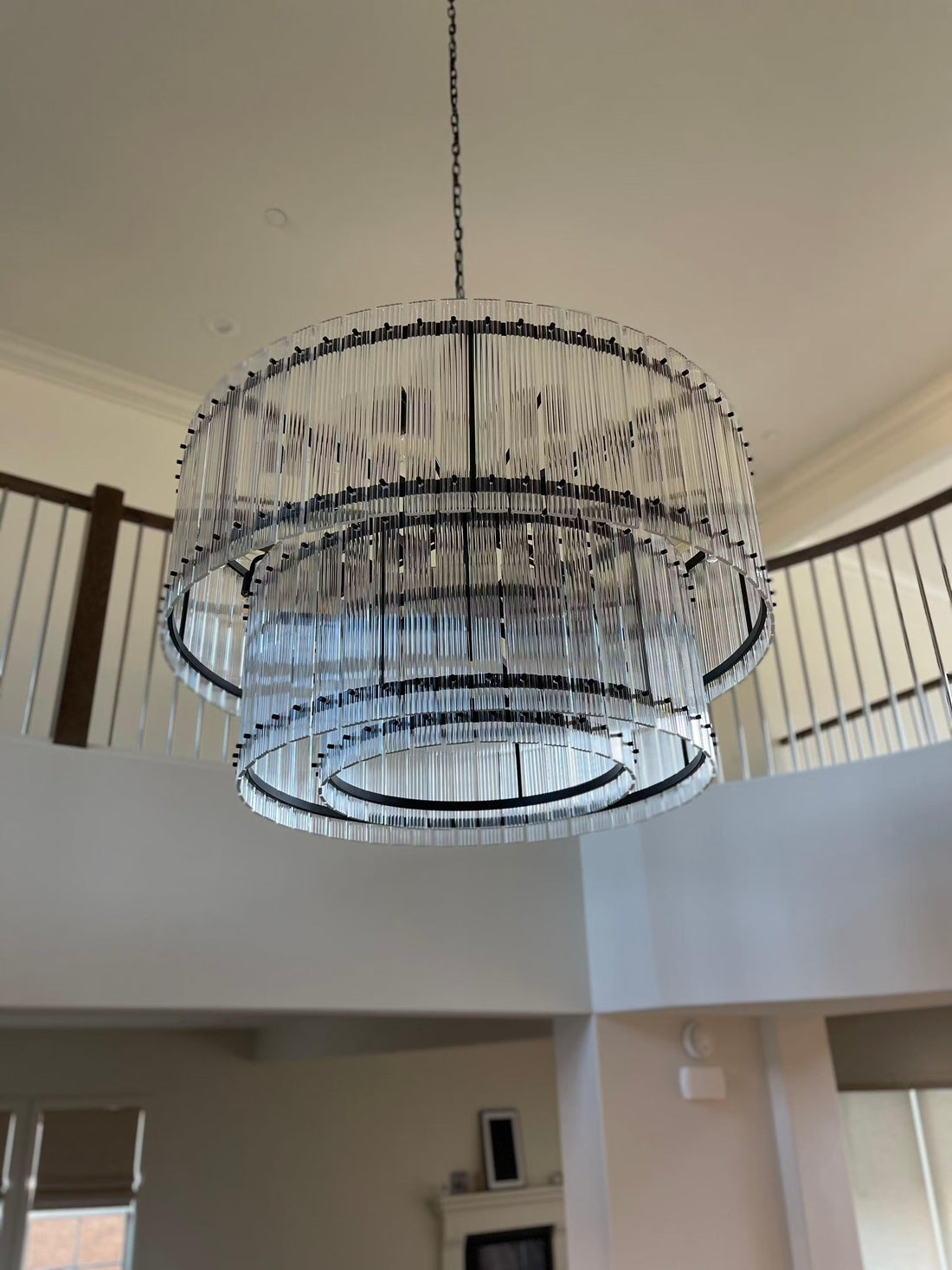 48 Inch Ribbed Glass Two-Tier Chandelier - San Marco