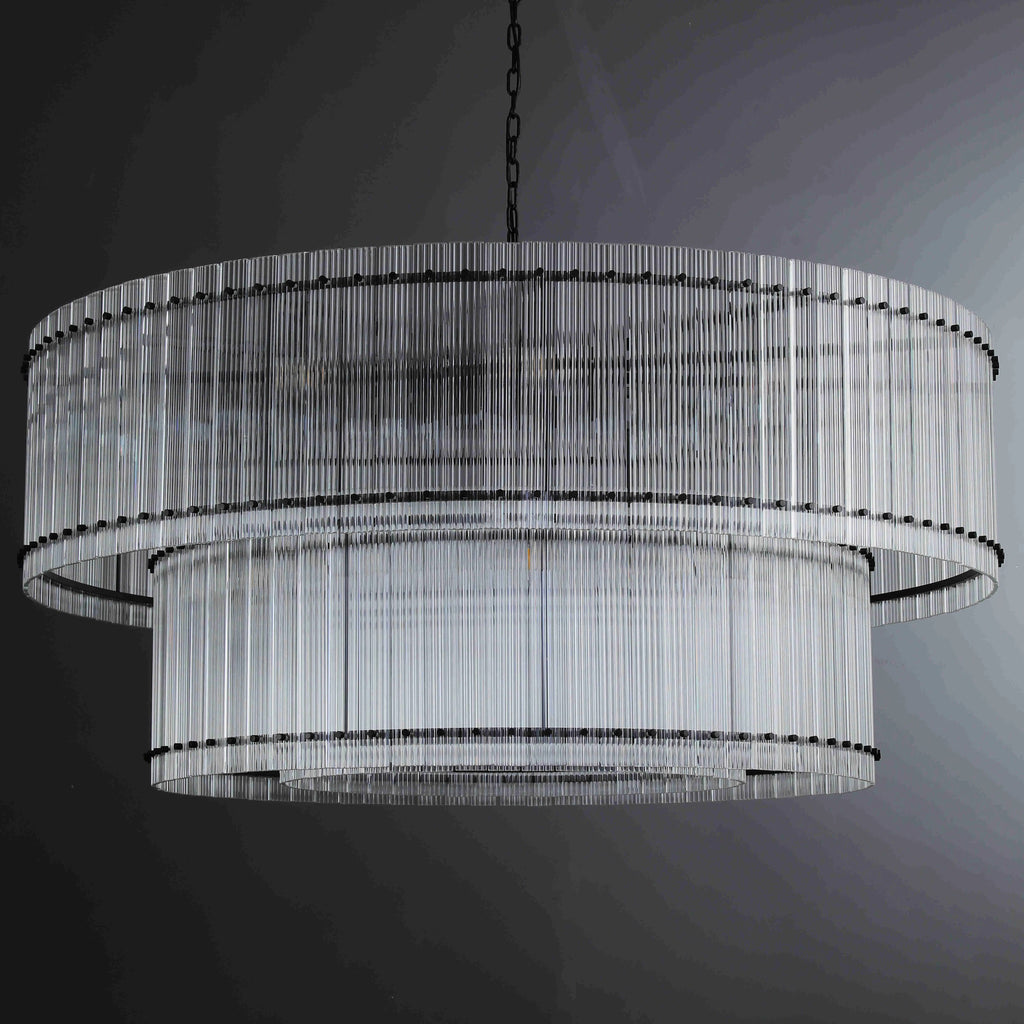 60 Inch Ribbed Glass Two-Tier Chandelier - San Marco