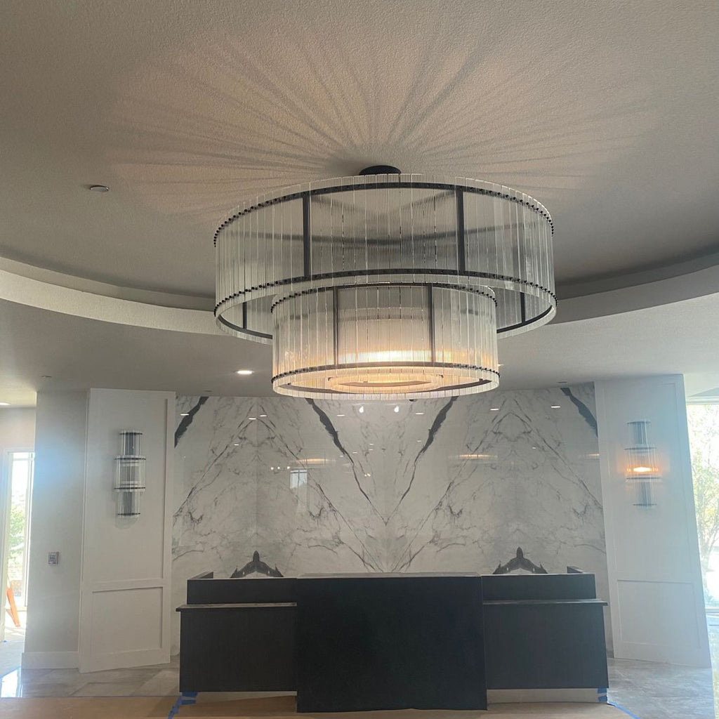 60 Inch Ribbed Glass Two-Tier Chandelier - San Marco