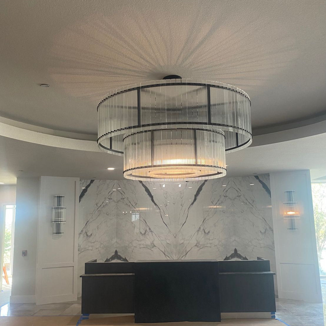60 Inch Ribbed Glass Two-Tier Chandelier - San Marco