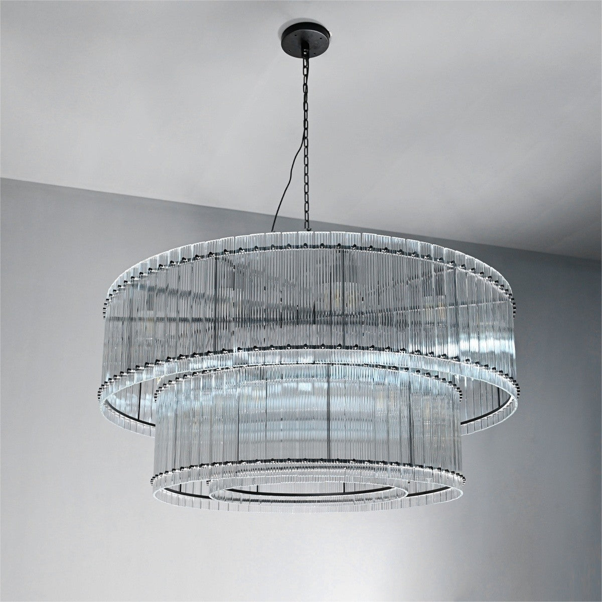 60 Inch Ribbed Glass Two-Tier Chandelier - San Marco