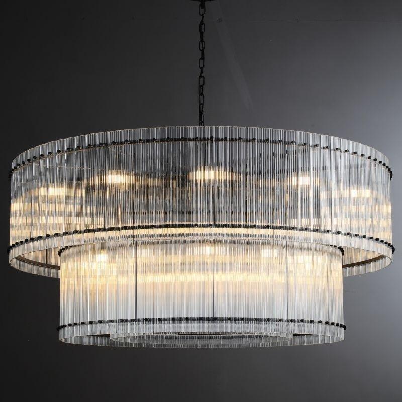 60 Inch Ribbed Glass Two-Tier Chandelier - San Marco