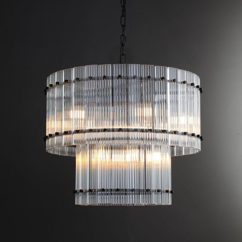 22 Inch Ribbed Glass Two-Tier Chandelier - San Marco