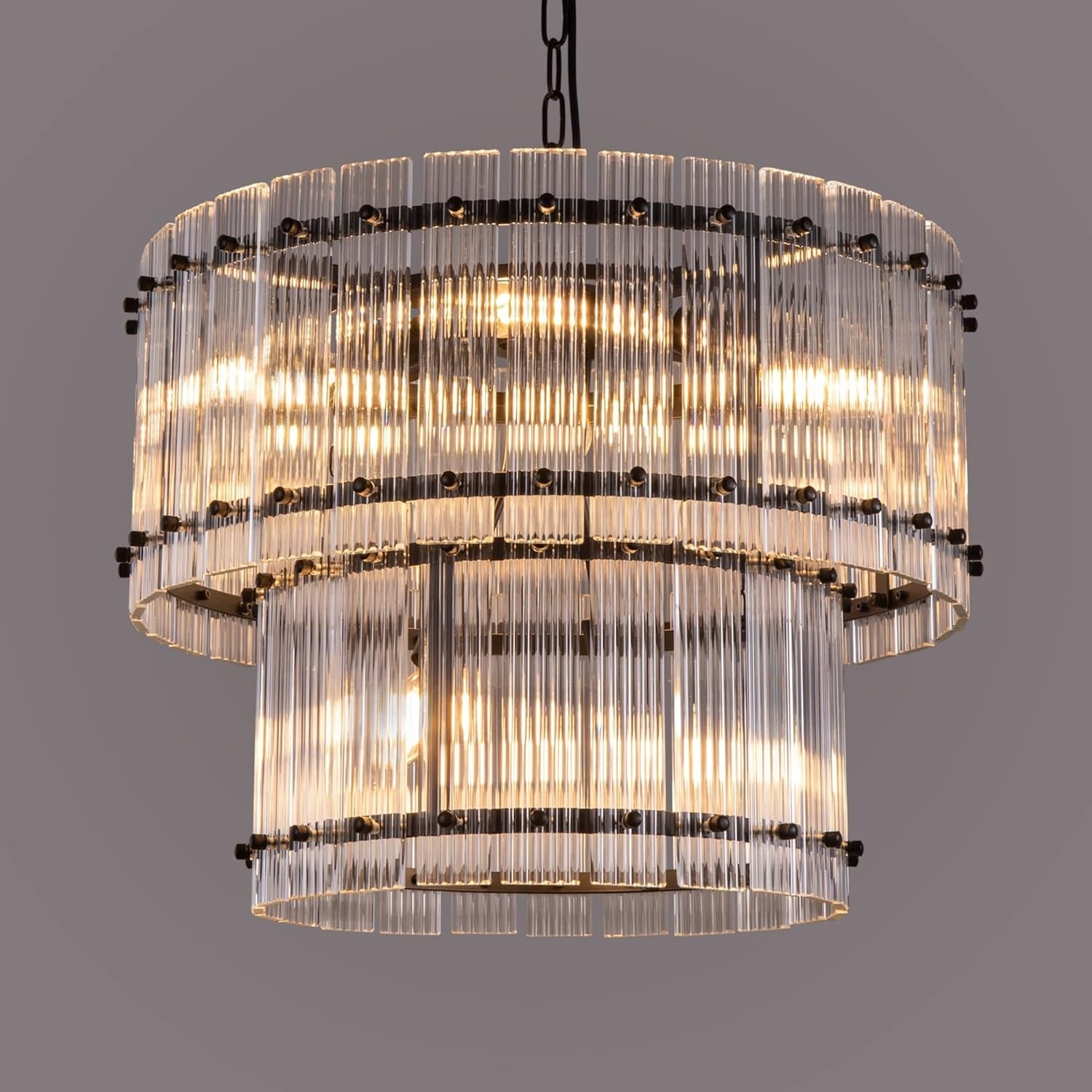 22 Inch Ribbed Glass Two-Tier Chandelier - San Marco