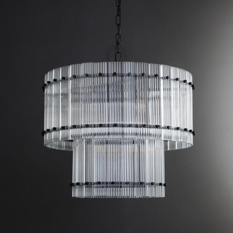 22 Inch Ribbed Glass Two-Tier Chandelier - San Marco