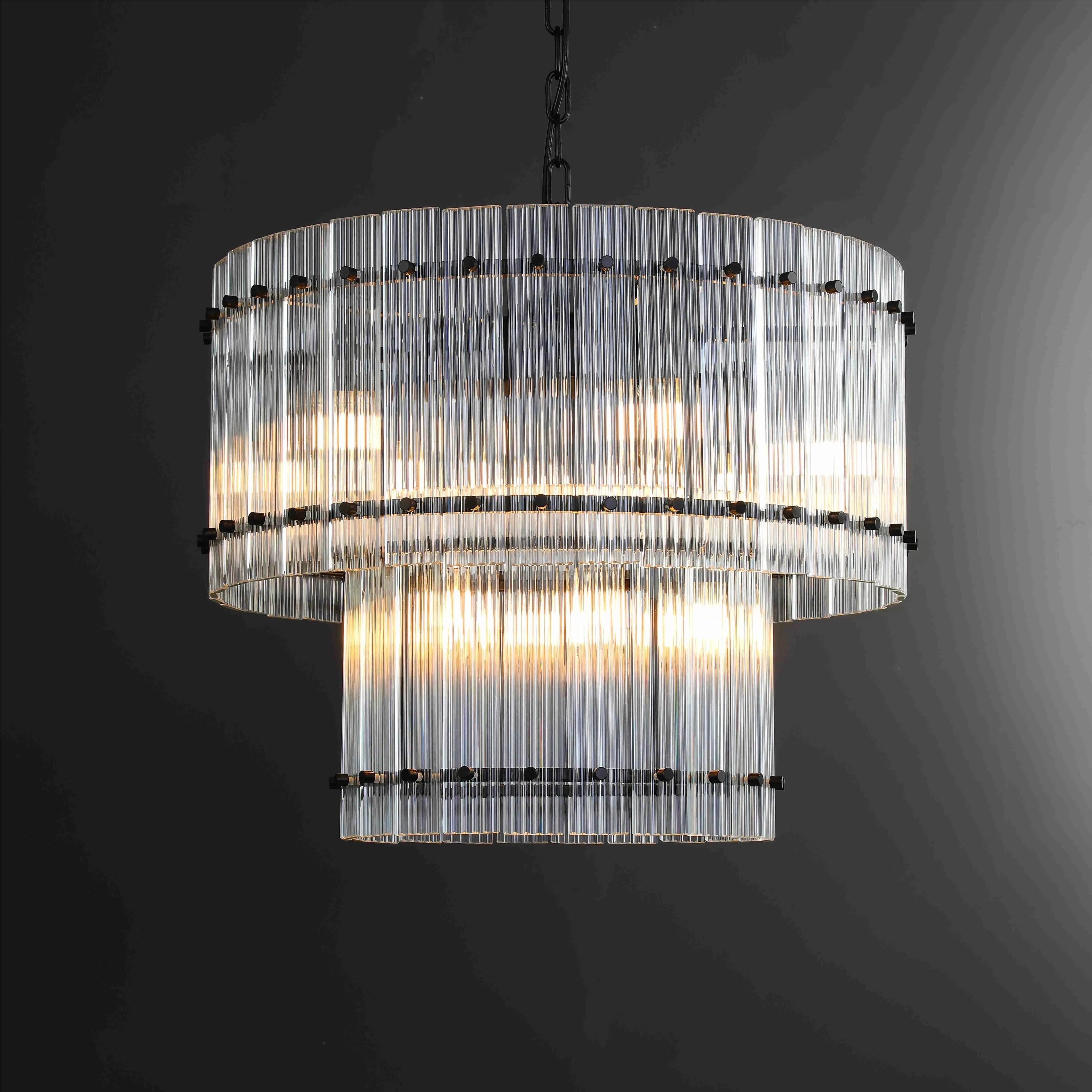 22 Inch Ribbed Glass Two-Tier Round Chandelier - San Marco