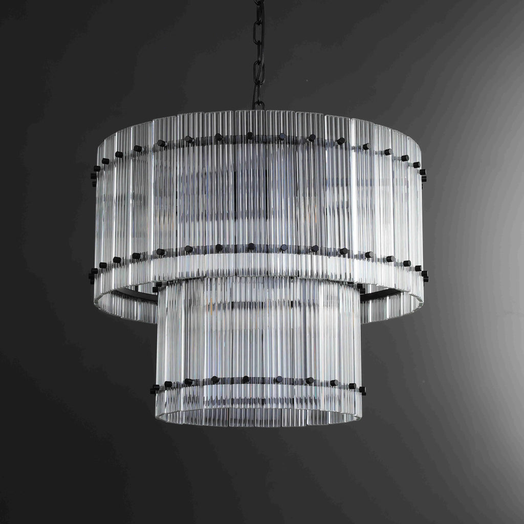 22 Inch Ribbed Glass Two-Tier Round Chandelier - San Marco