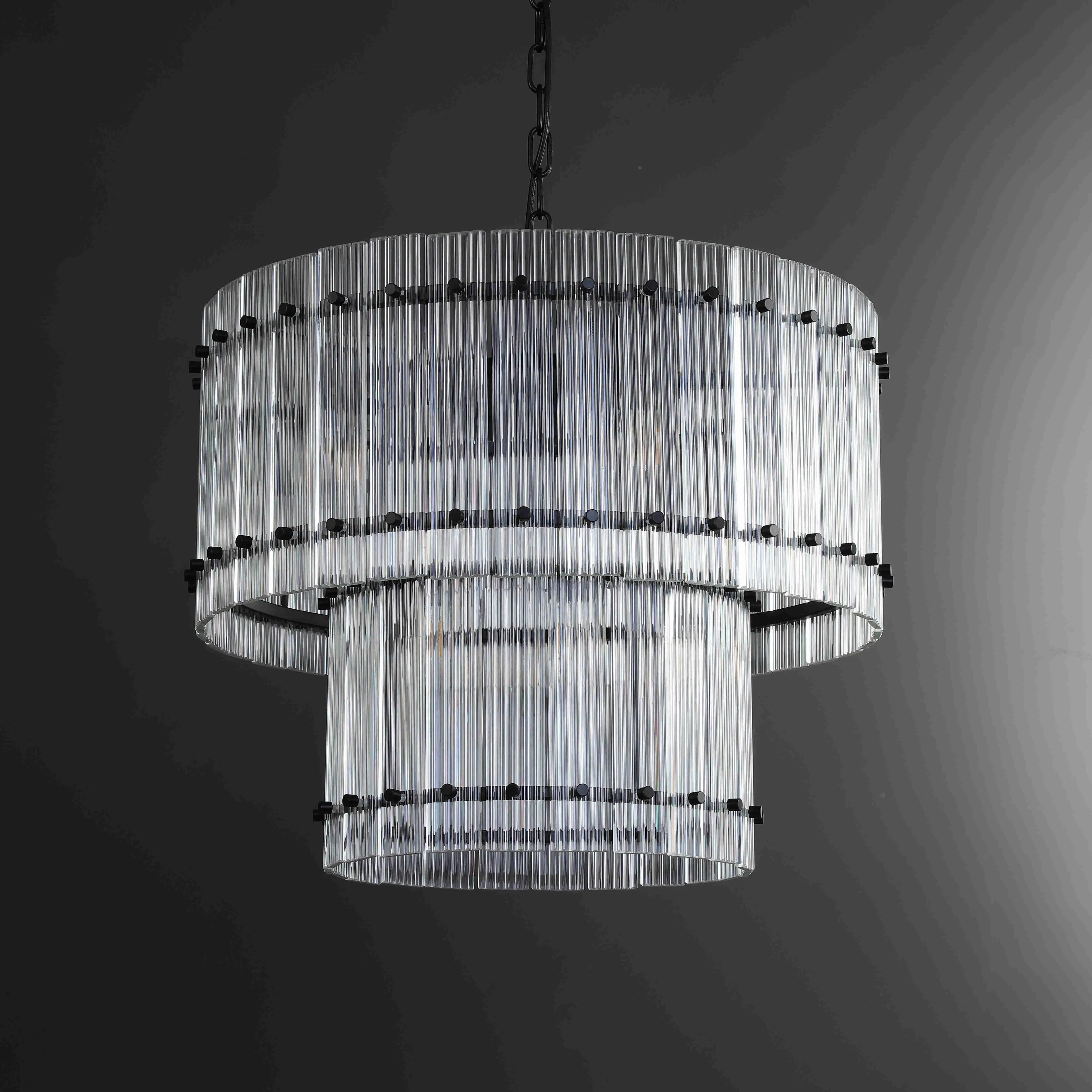22 Inch Ribbed Glass Two-Tier Round Chandelier - San Marco
